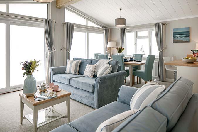 Wessex Contemporary lodge living room, alternative view