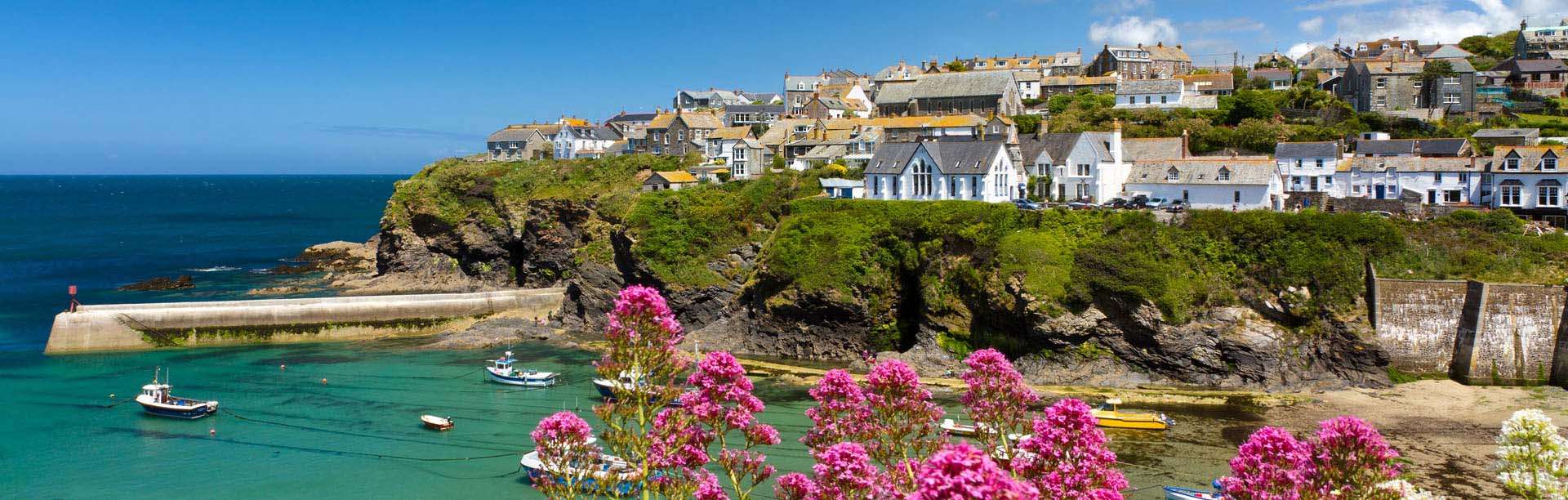 Coast path along the cliff tops above the sea on the North Cornwall coastline